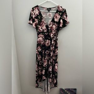 Black & Dusty Pink Rose High-Low Dress Sz M – Party Style Fit & Flare